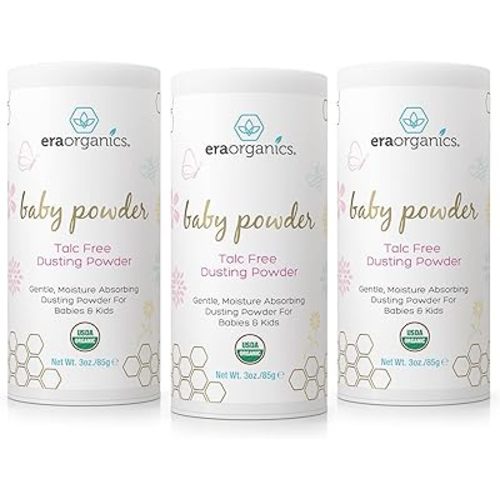 Era Organics Talc-Free Organic Baby Powder - USDA Organic Dusting Powder with Arrowroot, Calendula and Cornstarch for Newborns, Babies or Toddlers - Soothing, Fragrance Free (3oz/85g) - 3 Pack