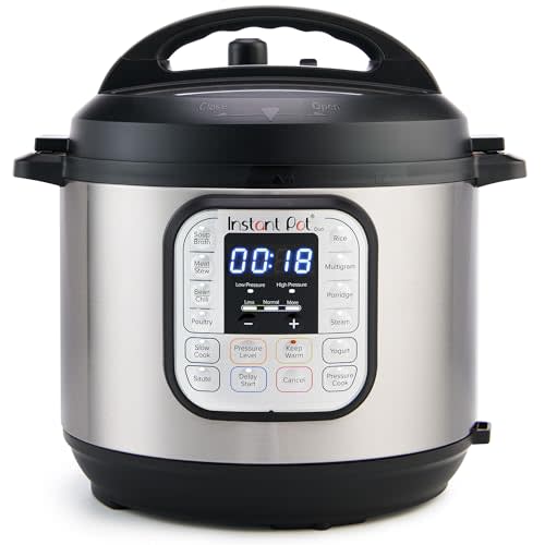 Instant Pot Duo 6 Qt 7-in-1 Electric Pressure Cooker, Stainless Steel | Slow cooks, makes rice and yogurt, steams, sautés, warms and sterilizes, with an app featuring 800+ recipes.