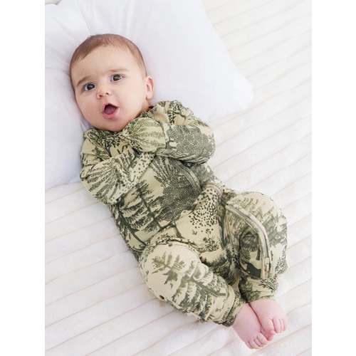 Baby Boy/Girl Plant Print Zip-up Snug-Fitting Wool Pajamas Green