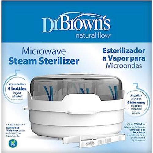 Dr. Brown's Microwave Steam Sterilizer for Baby Bottles, Nipples, Bottle Parts, Pacifiers, Teethers and Breast Pump Parts