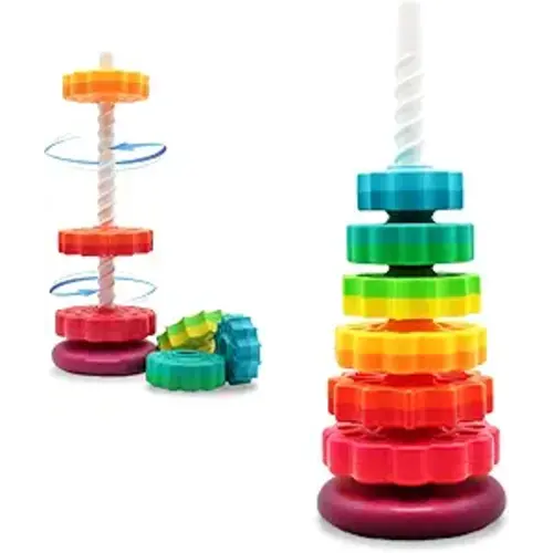 LUCKFUTURE Educational Spinning Stacking Toys, Rainbow Stacking Rings Baby Toy, Montessori Sensory Learning Toy for Girls and Boys Toddlers Toys for 1-3 Year Old