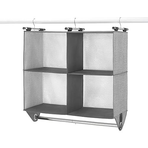 Whitmor 4 Section Fabric Closet Organizer Shelving with Built In Chrome Garment Rod