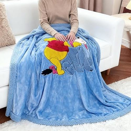NEWCOSPLAY Kids Blanket 3D Cartoon Embroidered Sherpa Blanket Plush Warm for Boys Girls (Yellow and Blue Colorful, (40"X50"))