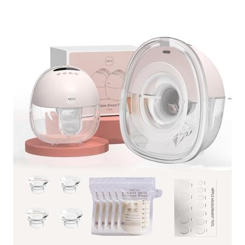 NCVI Wearable Breast Pump Hands Free for Mom Office, Home or Travel (Pink) | Electric Wireless Pump, 300mmHg Suction, 4 Modes 9 Levels, 180min Battery Life, Anti-Leakage, 19-24mm Flanges,Self-Standing