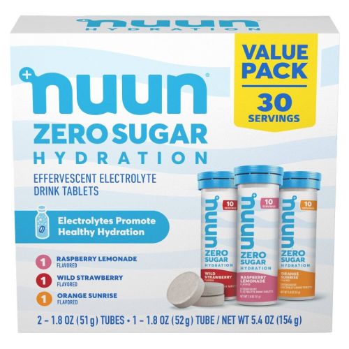 nuun Zero Sugar Variety Pack Energy and Sports Drink - Mixed Fruit - 5.4oz/30ct: Dissolving Tablets, Non-Caffeinated
