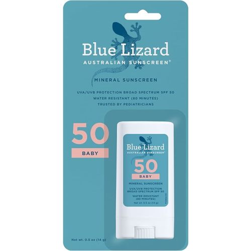 Blue Lizard BABY Mineral Sunscreen Stick with Zinc Oxide, SPF 50+, Water Resistant, UVA/UVB Protection - Easy to apply, Fragrance Free, .5 oz