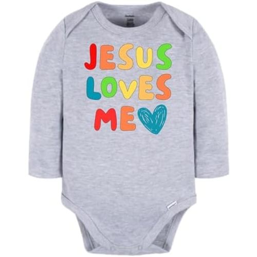 Jesus Loves Me Christian Baby Long Sleeve Bodysuit for Girls Boys Easter Gift Faith Gift