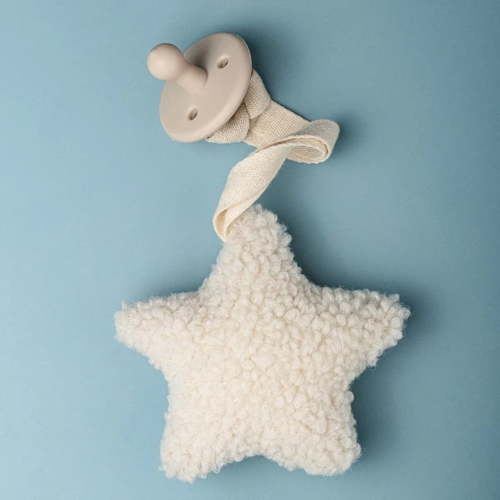 Star Moon Pattern Sherpa Pacifier Chain, BPA Free Silicone Soother Holder