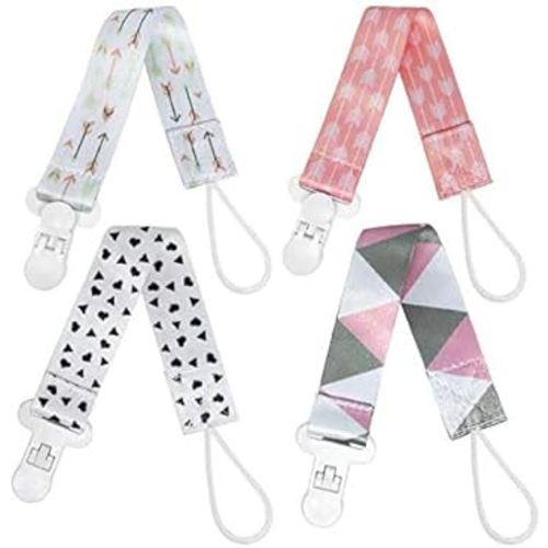 Habadeer Baby Pacifier Clips Girls 4 Pack Universal Pacifiers,Teething Toys, Baby Bibs