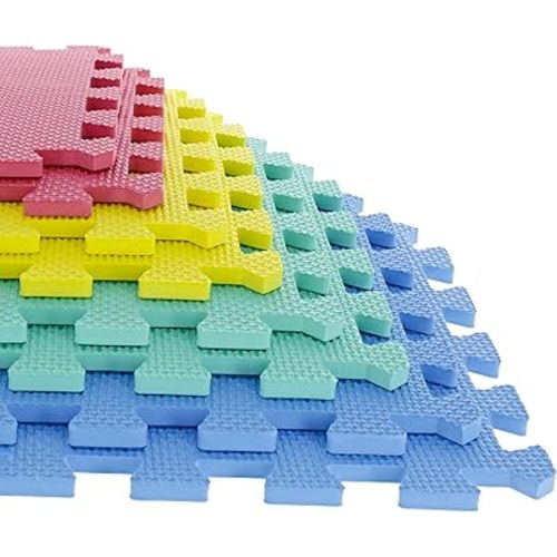 Interlocking Floor Mats - 8-Piece Nontoxic Exercise Mat or Play Mat for Toddlers, Babies or Kids - Foam Padding for Home Gym by Stalwart (Multicolor)