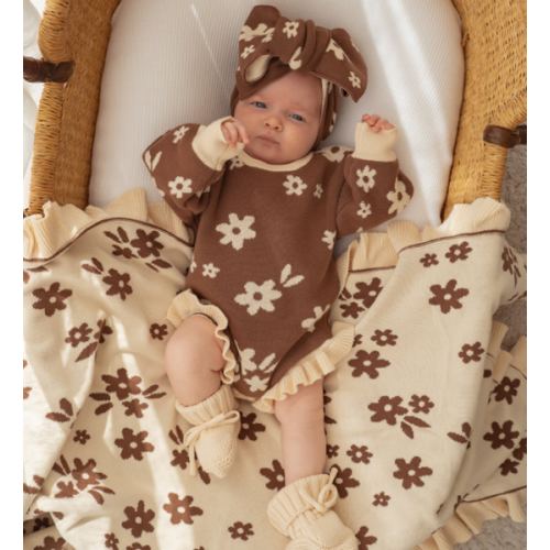 Frill Knit Romper | Daisy Floral Chocolate