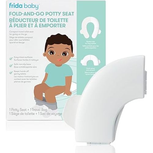 Frida Baby Fold-and-Go Potty Seat for Toilet, Foldable Travel Potty Seat for Toddler, Fits Round & Oval Toilets, Non-Slip Base, Handles, Includes Free Travel Bag