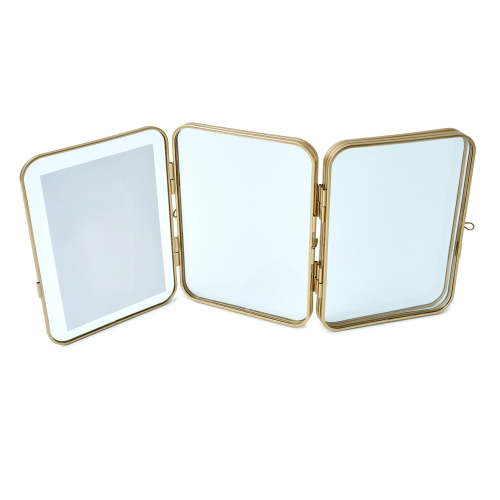 Beautiful 3 Piece Gold Metal Folding Picture Frame by Drew Barrymore - Fits 5x7 and 4x6 Photos - Multi Picture Frame for Collage Display - Gold Photo Frame Set for Family, Graduation, Mother’