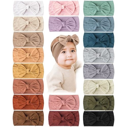 Prohouse 20 Pcs Baby Girl Bows and Headbands, Elastics Nylon Hairbands