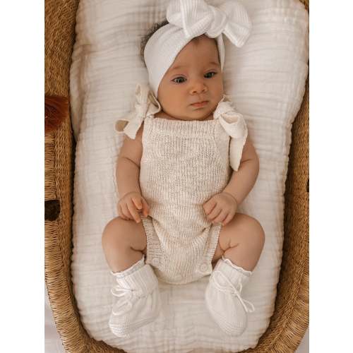 TEXTURED COTTON TIE ROMPER - SAND