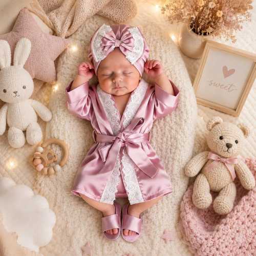 Newborn Baby Girl Lace Photo Outfit, 3 Piece Bow Turban Slippers Set, Photography Props