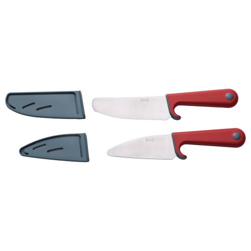 SMÅBIT 2-piece knife set - light turquoise/bright red