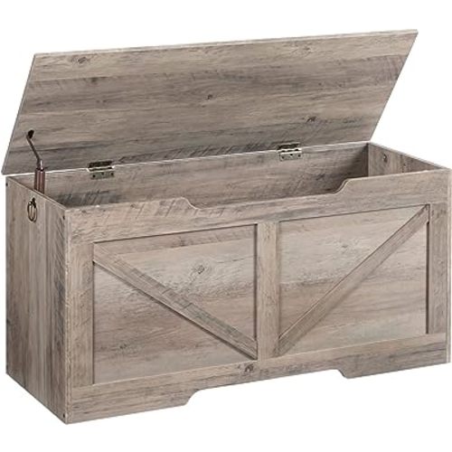HOOBRO Storage Bench, 39.4” Retro Wooden Storage Chest with U-Shaped Cut-Out Pull, Safety Hinge, Supports 220 lb and Easy Assembly for Toy Box Organizer (Greige) BG771CW01