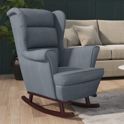 vidaXL Rocking Chair with Solid Wood Rubber Legs Accent Rocker Armchair Velvet - 29.1" x 35.4" x 40.2"