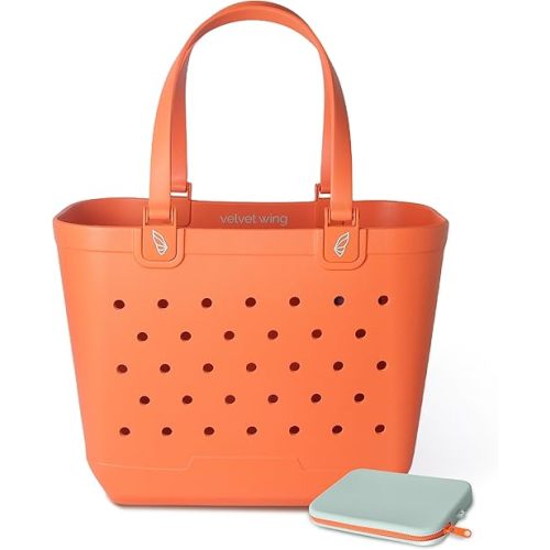Large Rubber Beach Tote Bag – Waterproof Rubber Tote Bag with Holes for Sand-Free Beach Days, Pool & Travel