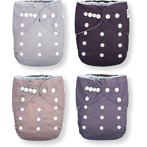 Nora's Nursery Cloth Pocket Diapers 4 Pack with 4 Inserts - Waterproof Cover, Washable, Reusable & One Size Adjustable Pocket Diapers for Newborns and Toddlers - Amethyst