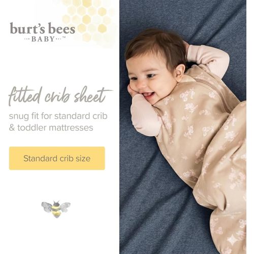 Burt's Bees Baby Organic Cotton Fitted Crib Sheet, Unisex Baby Beddings | A nursery essential crib sheet with 360º elastic that prevents sheets from creeping up on the mattress