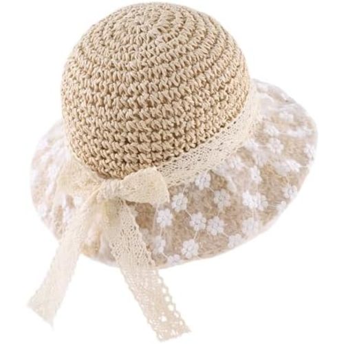 MniJiza Baby Girl Straw Hat Toddler Summer Beach Hat with Lace Bow Infant Girls Sun Hats