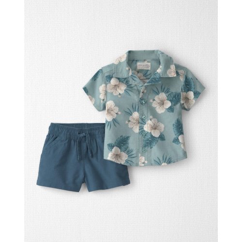 Baby Boy 2-Piece Linen Top & Short Set Made with Organic Cotton in Blue Hibiscus - Little Planet | Carter's