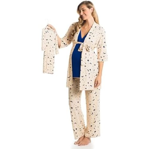 5 Piece Maternity and Nursing PJ Pant Set for Mom and Baby