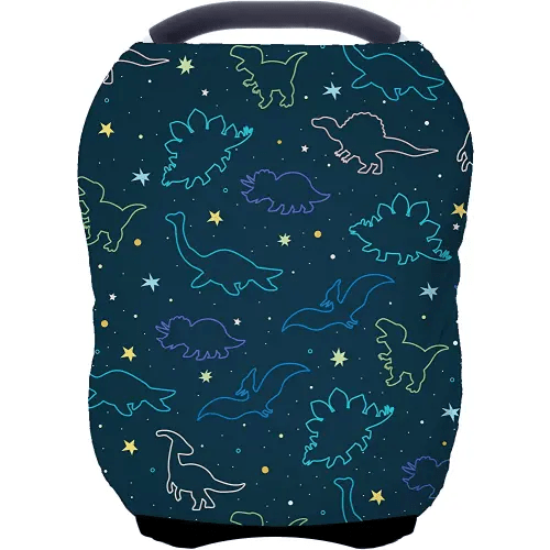 Car Seat Covers Canopy Cover - Multi-use Cover Carseat Canopy, Breathable Breastfeeding Cover, Car Seat Covers for Bbies, Boys & Girls Shower Gifts (Dark Blue Dinosaur)