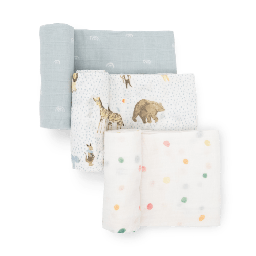 Cotton Muslin Swaddle Blanket 3 Pack - Party Animals