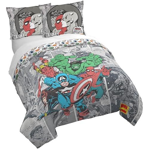 Jay Franco Duvet Cover Set – 3 Piece Comforter Cover and Sham Set, Super Soft Cozy Kids Bedding (Insert Not Included) Grey - Marvel Comics, Full