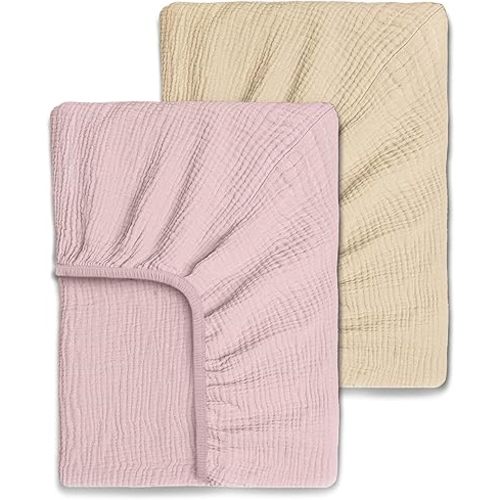 Ultrasoft Muslin Baby Crib Sheets Neutral for Boy or Girl, 100% Organic Cotton Boho Fitted Crib Sheet in 2-Pack, Universal Fit Crib Mattress Sheet Set, 52 x 28”- Cream-Mauve