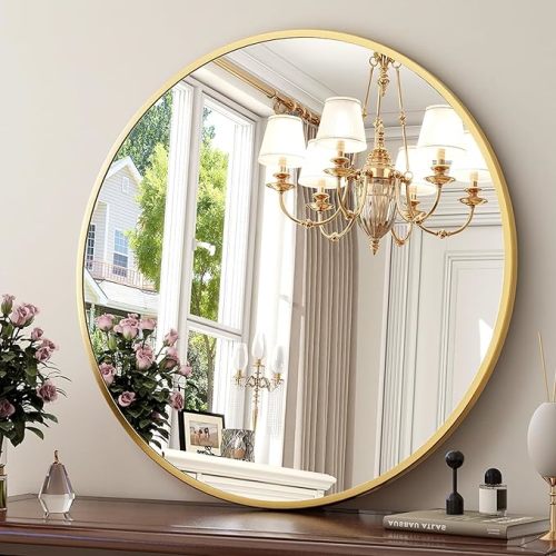 XRAMFY 30 Inch Round Mirror-Gold Circle Mirrors for Bathroom, Entryway