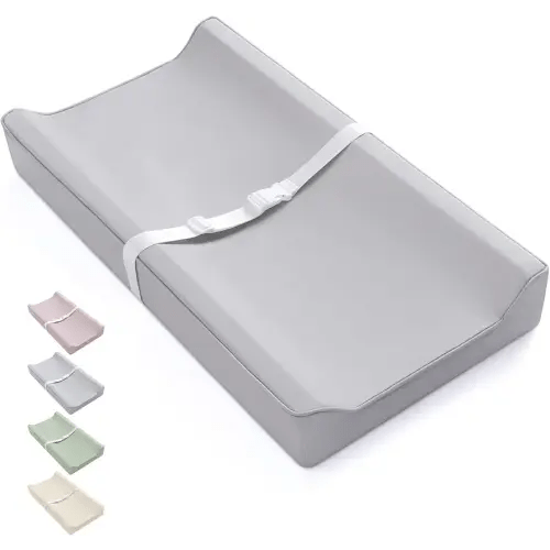 Blissful Diary Vegan Leather Baby Changing Pad with Waterproof & Wipe-Clean PU Cover, Standard Size Cozy Diaper Changing Pad for Dresser and Table, Light Gray