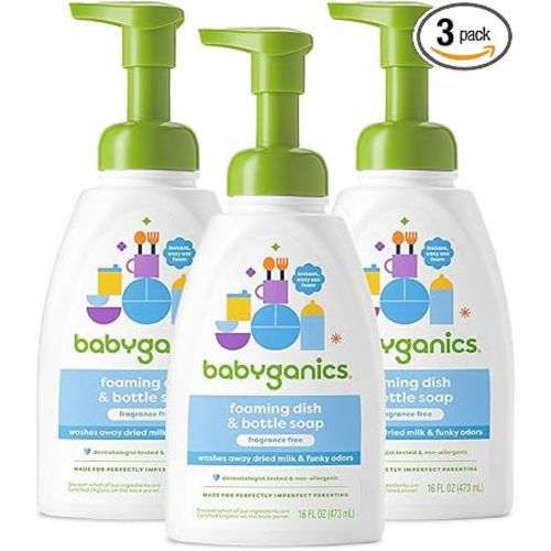 Babyganics Foaming Dish Soap, Pump Bottle, Fragrance Free, 16oz, 3 Pack
