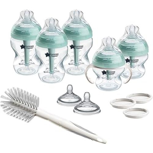 Tommee Tippee Advanced Anti-Colic 12 Piece Set, 5 oz and 9 oz BPA Free Bottles, Newborn 0+ Months, Includes Slow & Medium-Flow Breast-Like Nipples and Bottle Handles and Cleaning Brush
