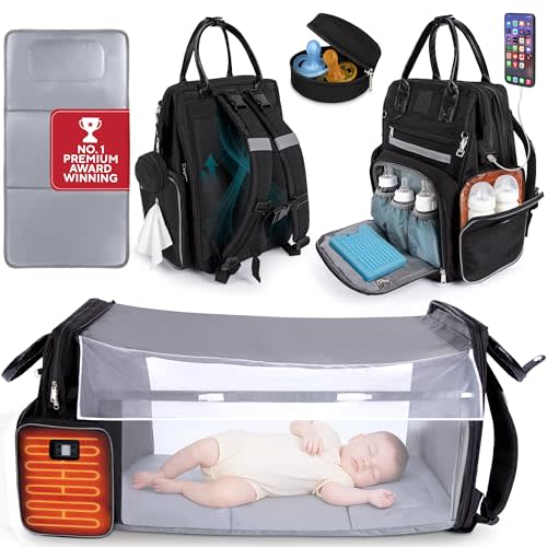 Award-Winning Baby Diaper Bag Backpack with Changing Station –Large Multifunction Waterproof Diaper Bag, Warm Bottle Pockets, Travel Baby Organizer Mom & Dad, Newborn Baby Essentials, Newborn Gift
