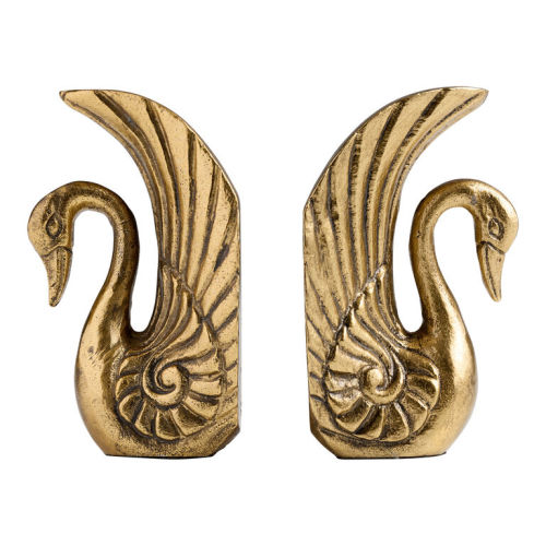 Antique Gold Metal Swan Bookends