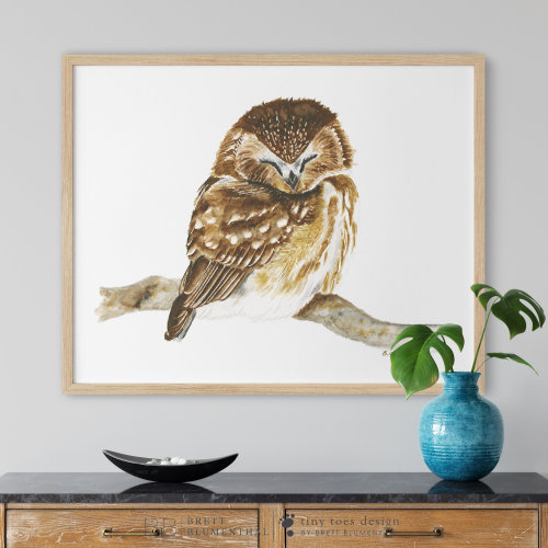 Owl Nursery Art,, Woodland Nursery Print, Baby Owl Watercolor, Sleeping Baby Owl, Baby Room Decor, Baby Animal Print, Baby Gift