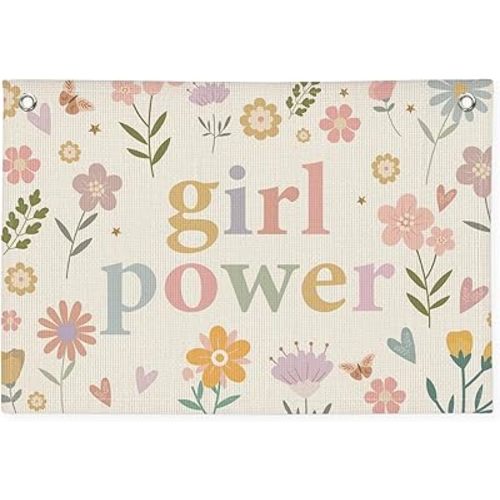 Girls Room Décor for Teen Girls, Wall Decor for Bedroom Motivational Inspirational Wall Art Girl Room Decoration for Kids Nursery, Cute Wildflower Floral Girl Power Banner