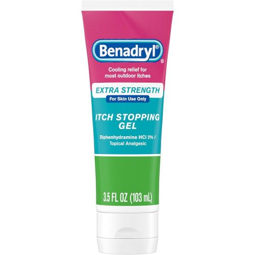 Benadryl Extra Strength Anti Itch Relief Gel, 2% Diphenhydramine HCl, Relief from Insect Bites, Sunburn & More, Great for Camping Essentials, 3.5 fl oz