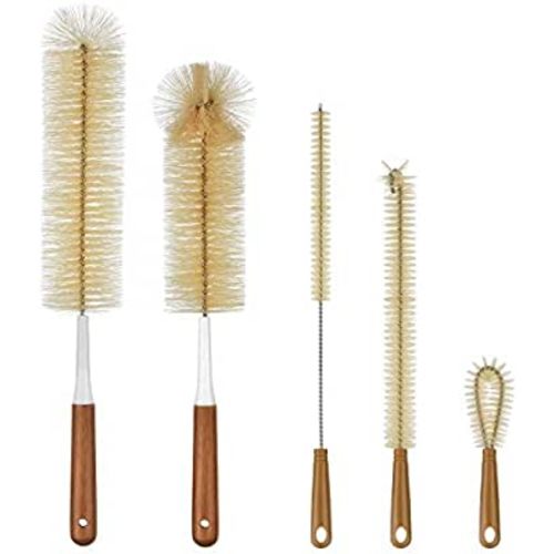 ALINK 5-Pack Bottle Brush Cleaner - Long Bamboo Handle Water Bottle Straw Cleaning Brush for Washing Narrow Neck Beer Wine Decanter, Sports Bottle, Thermos, Flask