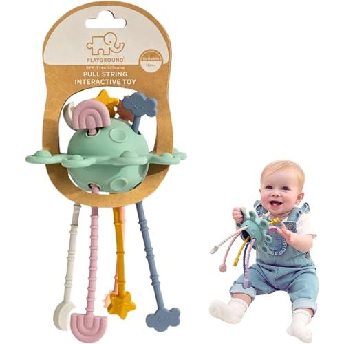 Playground Montessori Toys for Babies, Colorful UFO Pull String Interactive Toy, Travel Play Toys for Babies, Sensory Toys, Fine Motor Skills Kids Toys Gifts, Silicone BPA Free