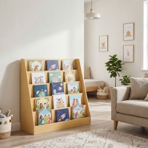 LEDREM Children’s Bookshelf, Montessori 5-Tier Book Display Rack, Bookcase for Kids Room, Beige