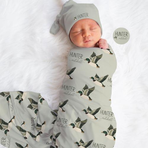 Personalized Mallard Duck Baby Blanket: Vintage Swaddle Set