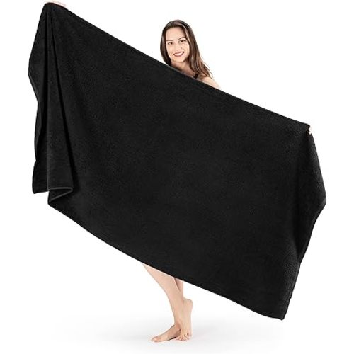 SALBAKOS 100% Turkish Cotton Jumbo Bath Sheet Towel Oversized 40x80 inch | Premium Hotel & Spa Quality, Soft, Absorbent, XL Bath Towels | Made in Turkey (Pack of 1, Black, Jumbo Bath Sheet)