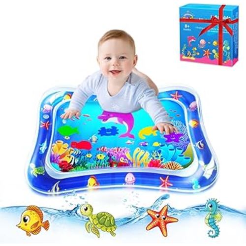 ZMLM Tummy Time Water Mat for Babies: Baby Toys Gifts for Newborn Infant 3 6 9 12 Month Boy Girl Inflatable Activity Playmat Sensory Mat Toddler Belly Time Pat Indoor (Blue)