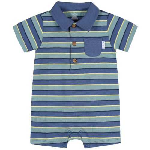 Gerber Baby Boys' Collared Romper, Blue & Green, 6-9 Months