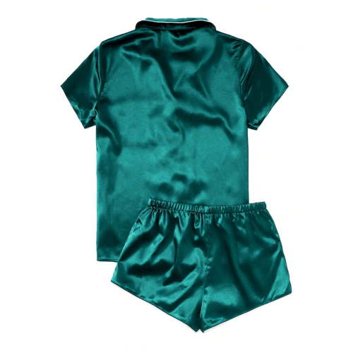 BLVB Womens Satin Pajamas Sets Short Sleeve Button Down Pjs Set Sleepwear 2 Piece Pjs Shorts Set Loungewear with Pocket
